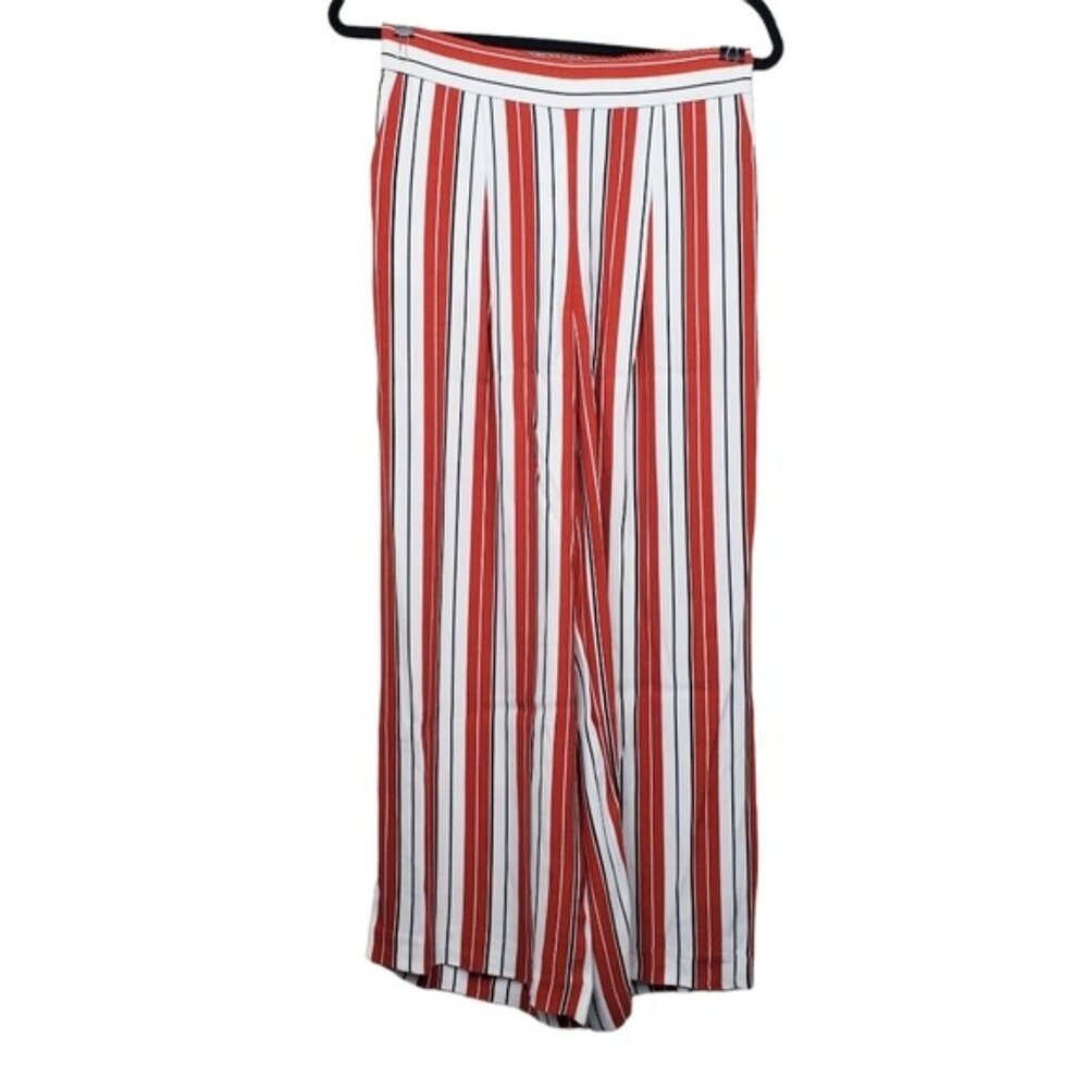 Loft Womens Red White Striped Wide Leg Cropped Pull-On Pants Size XS NWT